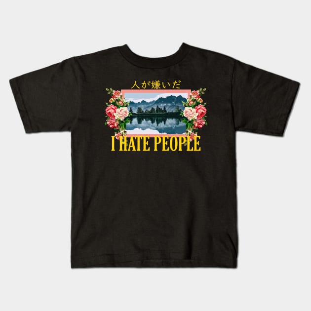 I Hate People Vintage Aesthetic Floral Kids T-Shirt by giovanniiiii